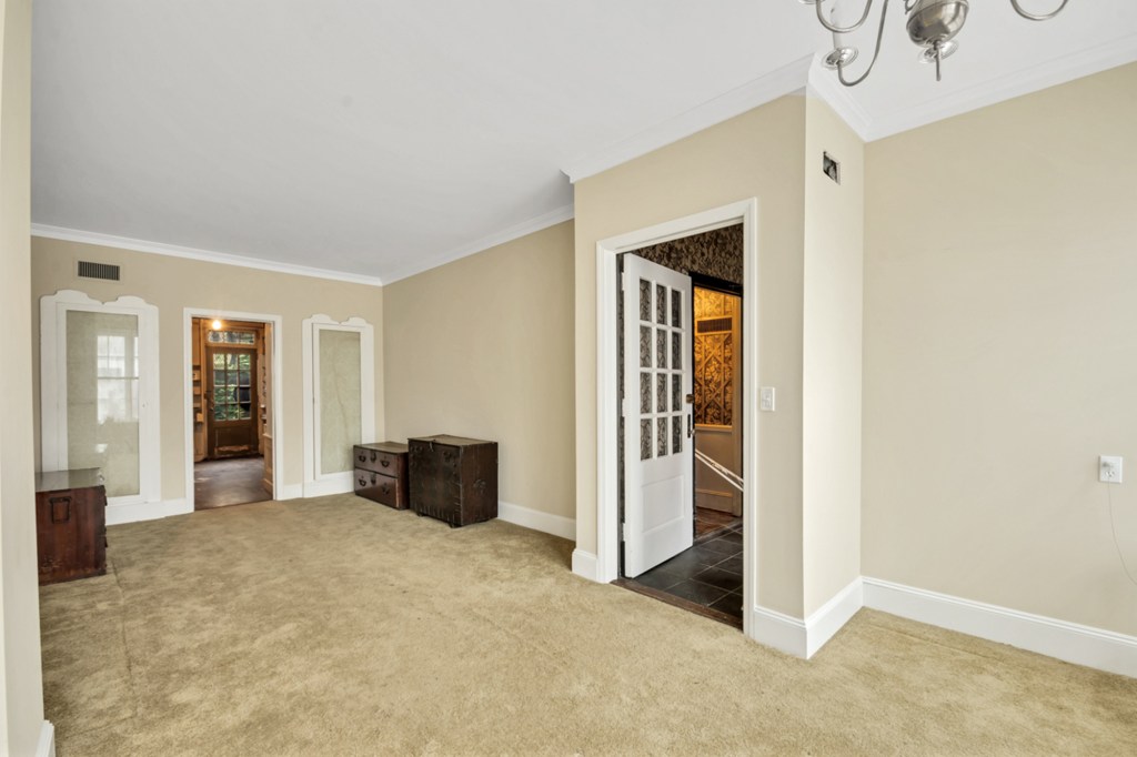 One of six rooms throughout the three-story home.