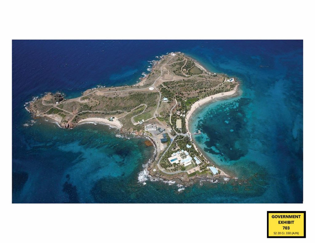 An evidence photo of Epstein's private island.