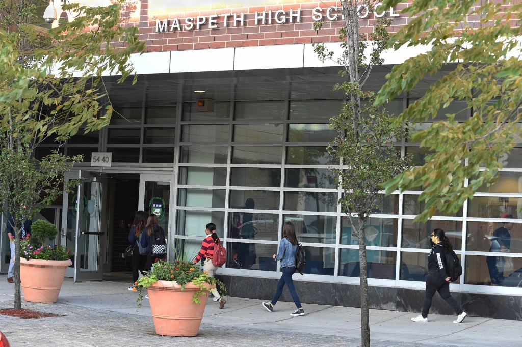 Students arrive for school at Maspeth High School on 74th St. in Maspeth. 