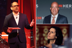 Left: Andrew Morse gives remarks onstage during the CNN+ Launch Event at PEAK NYC Hudson Yards on March 28, 2022 in New York City. Right: Then CNN chief executive Jeff Zucker attends the 13th annual CNN Heroes: An All-Star Tribute in New York on Dec. 8, 2019. Then Allison Gollust, communications director for New York Gov. Andrew Cuomo, is shown in this photo, Jan. 3, 2013, in Albany, N.Y.