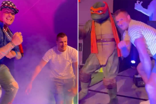 Rob Gronkowski dances on stage with Vanilla Ice