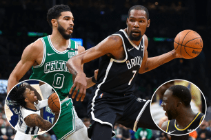 NBA television ratings appear to be rebounding with a Nets-Celtics first-round series featuring Kevin Durant and Jayson Tatum, plus the emergences of young stars such as Ja Morant (bottom left) and the re-emergence of Draymond Green (bottom right) and the Golden State Warriors dynasty team.