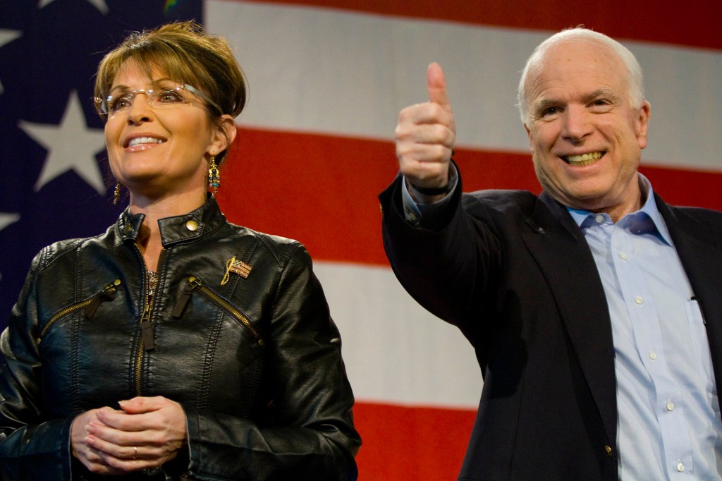 Palin campaigning with John McCain on the the Republican presidential ticket in 2008. 