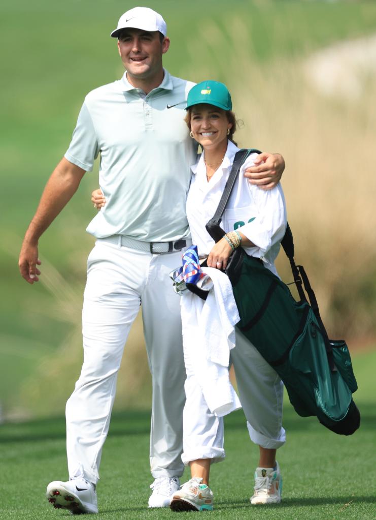 Scottie Scheffler with wife Meredith Scudder on Wednesday, April 6, 2022 at Augusta National