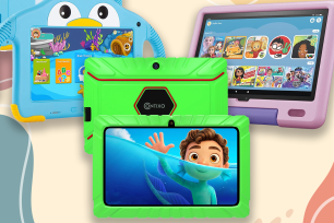 Kids tablets on fun background