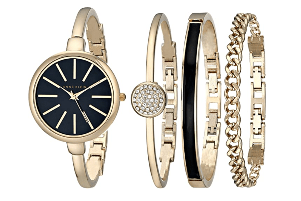 Anne Klein Bangle Watch and Bracelet Set, black, gold