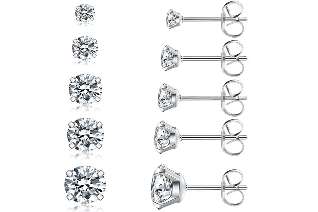 Hypoallergenic Cubic Zirconia Stud Earrings (Set of 5)