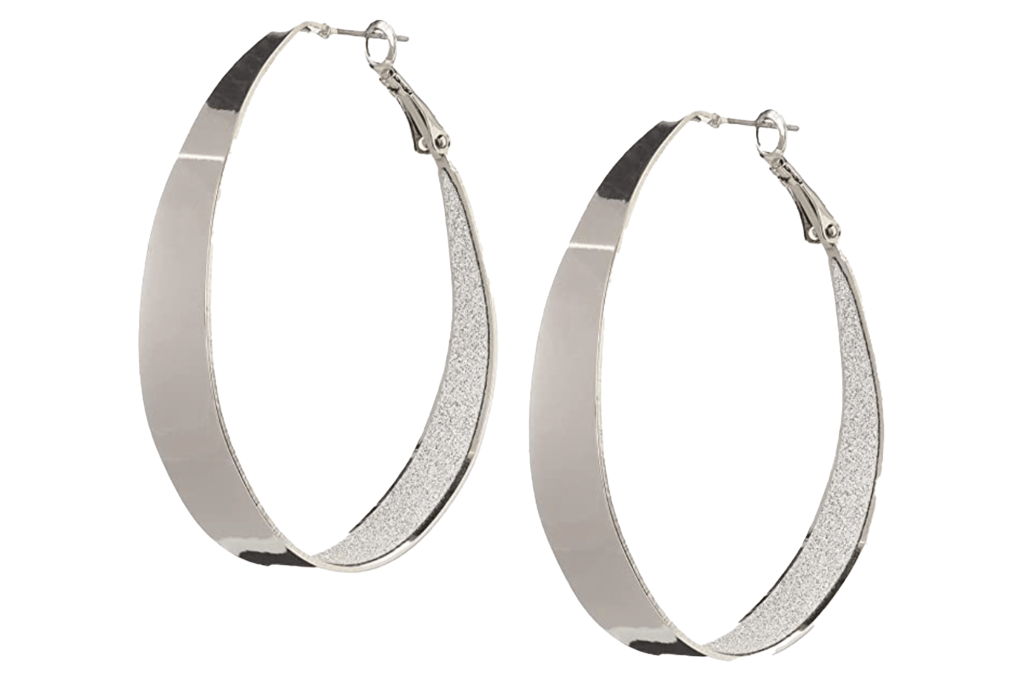 Guess Large Oval Glitter Hoop Earrings, silver