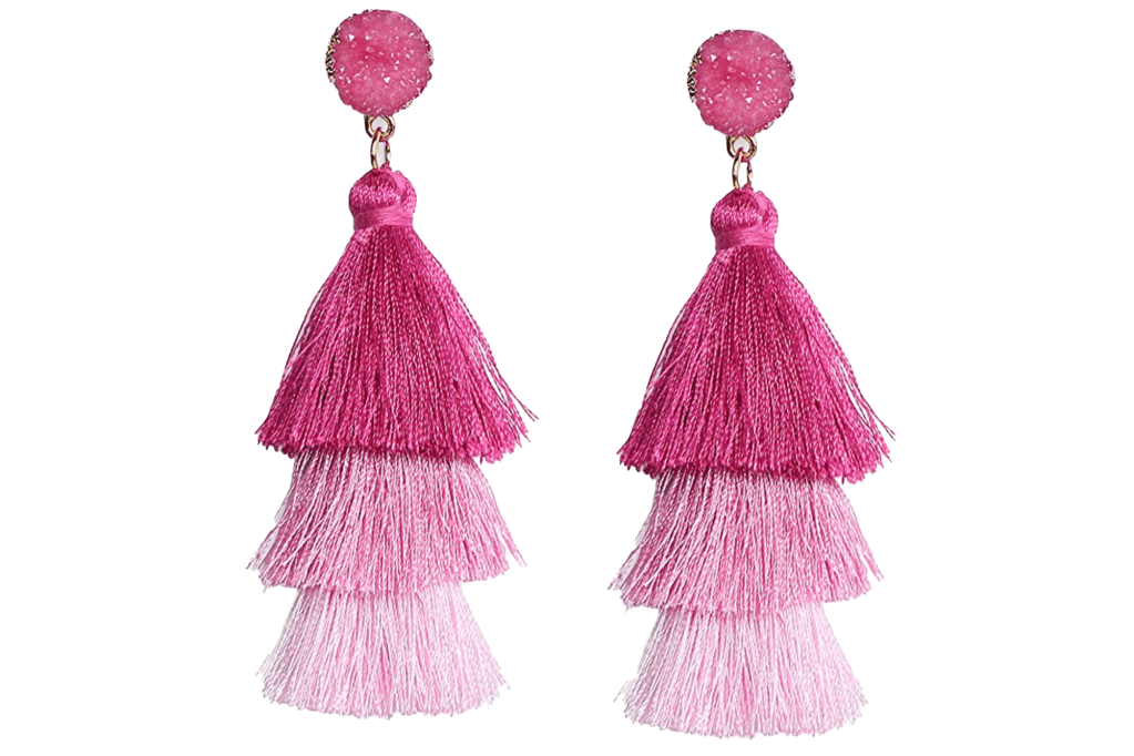 Me&Hz Tiered Tassel Earrings, pink