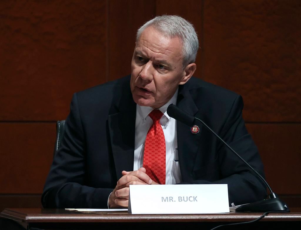 Rep. Ken Buck, R-Colo., questions Attorney General William Barr during a House Judiciary Committee hearing on the oversight of the Department of Justice on Capitol Hill, Tuesday, July 28, 2020 in Washington.