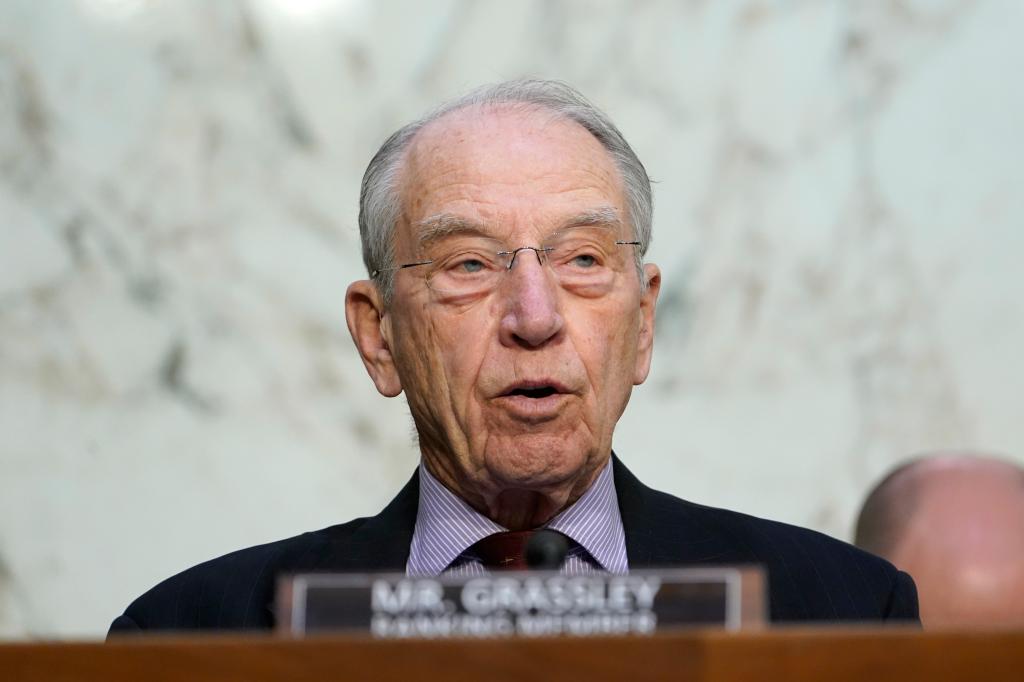 Senate Judiciary Committee ranking member Sen. Chuck Grassley, R-Iowa, speaks during a committee business meeting on Capitol Hill in Washington, Monday, March 28, 2022, regarding Supreme Court nominee Judge Ketanji Brown Jackson.