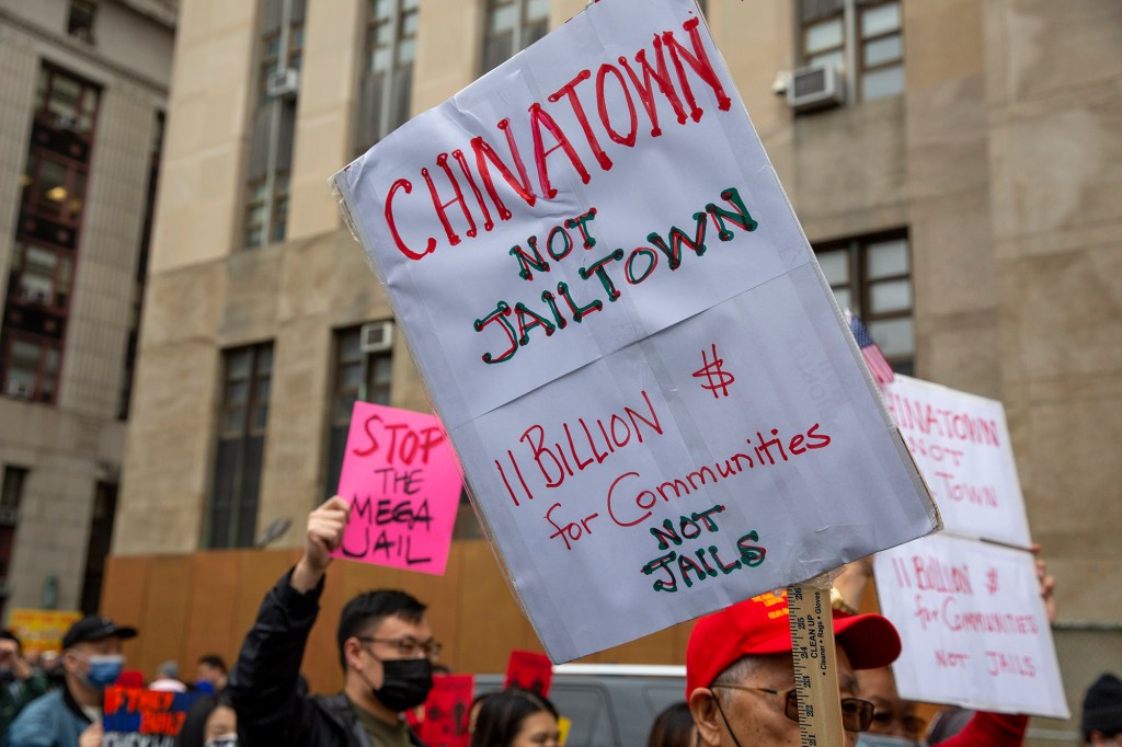 A coalition of community organizations, community members and elected officials held a rally and march through Chinatown calling on Mayor Adams to halt the impending demolition of the Manhattan Detention Complex, also known as The Tombs, and the construction of a new mega jail facility on the site