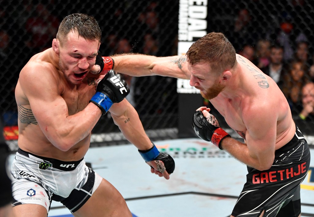 Justin Gaethje punches Michael Chandler during their November fight.