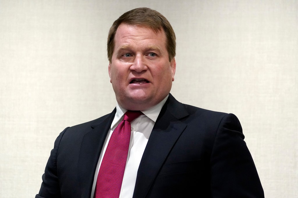 Tony Bobulinski, who says he is a former associate of Hunter Biden, talks with reporters before the presidential debate, Thursday, Oct. 22, 2020, in Nashville. 