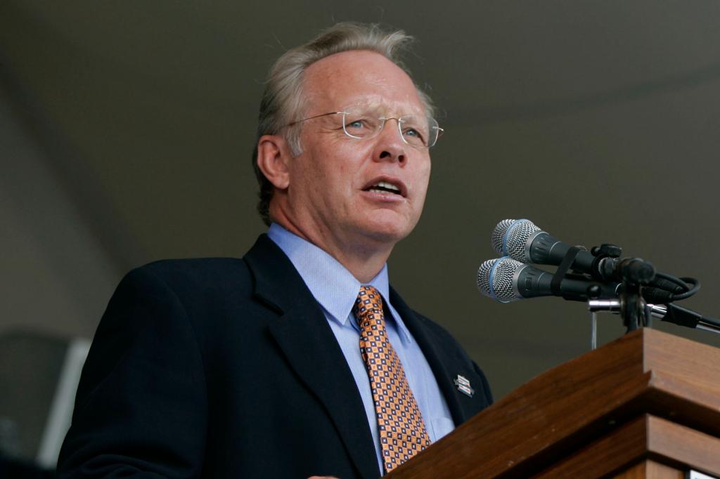 Master of Ceremonies Gary Thorne speaks during the 2005 National Baseball Hall of Fame Induction Ceremonies at the Clark Sports Center on July 31, 2005 in Cooperstown, New York.