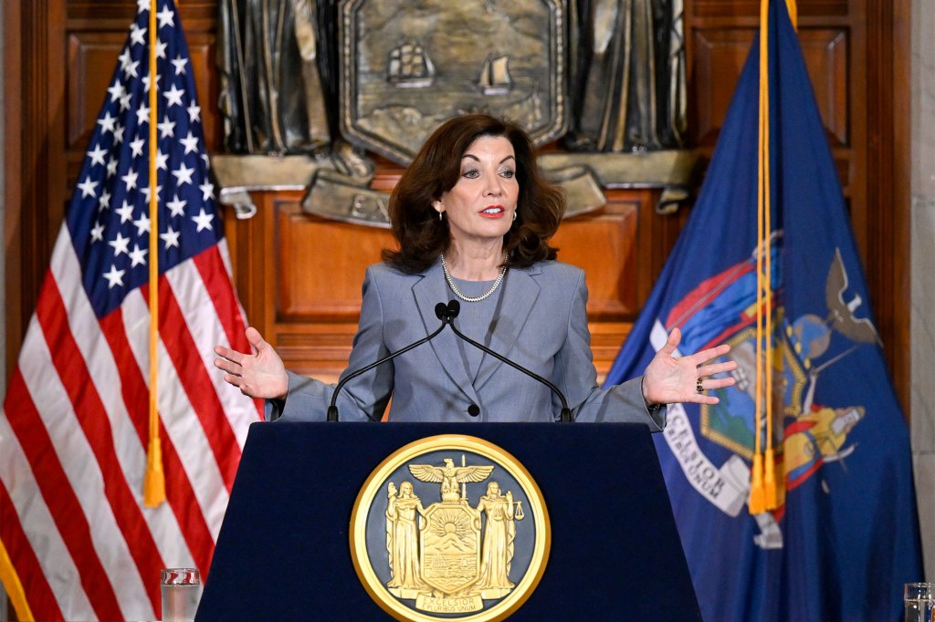 Gov. Kathy Hochul is leading the Democratic primary with 49.4% of participants choosing her over rivals Public Advocate Jumaane Williams and Rep. Tom Suozzi, according to the poll.