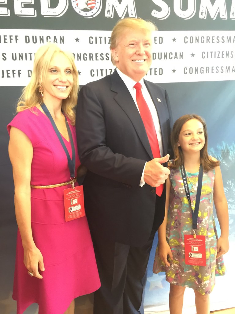 Conway with Donald Trump and Claudia in 2015, one year before he became president and five years before she became a social media star.