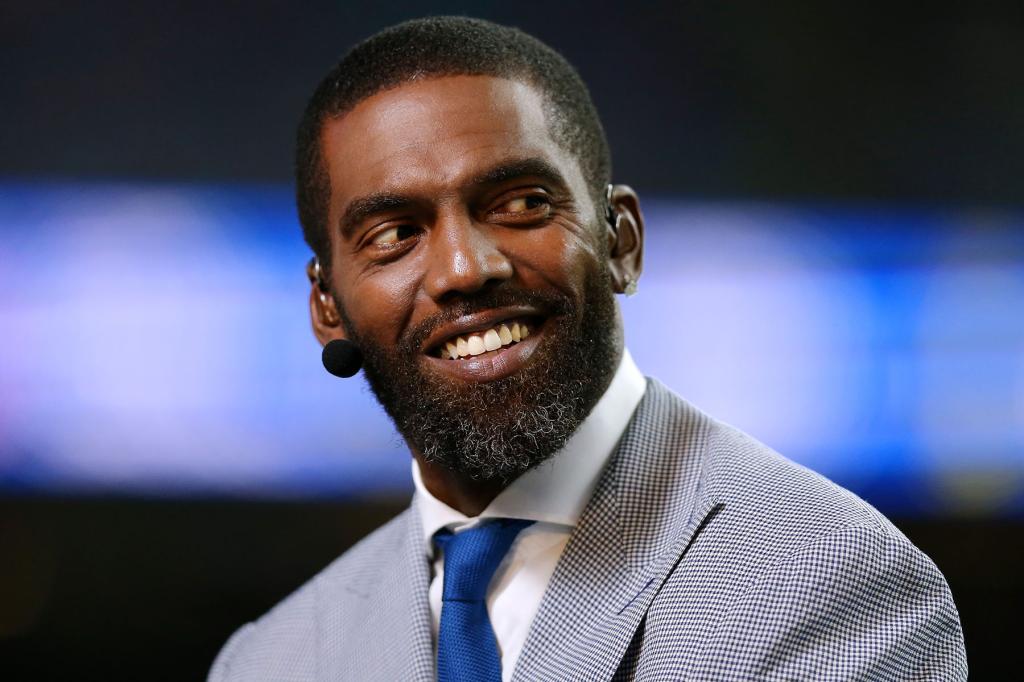 ESPN analyst Randy Moss reacts during a game between the New Orleans Saints and the Houston Texans at the Mercedes Benz Superdome on September 09, 2019 in New Orleans, Louisiana.