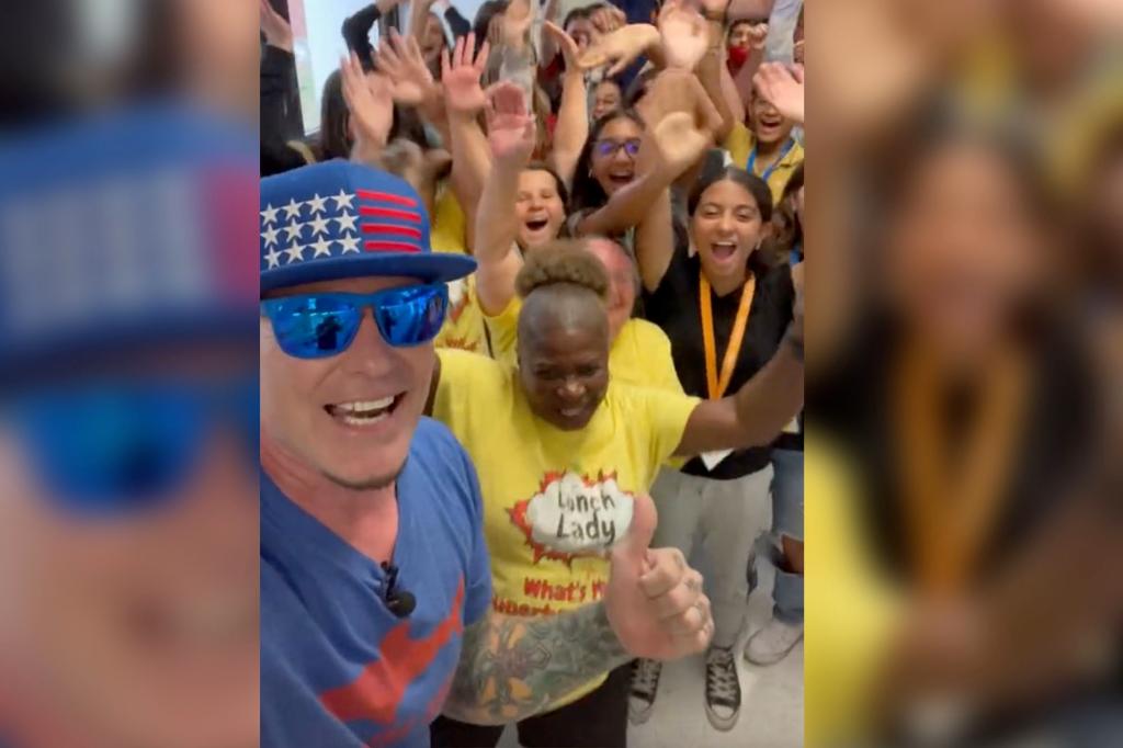 Rapper Vanilla Ice paid a surprise visit to Wellington Landings Middle School in Florida.