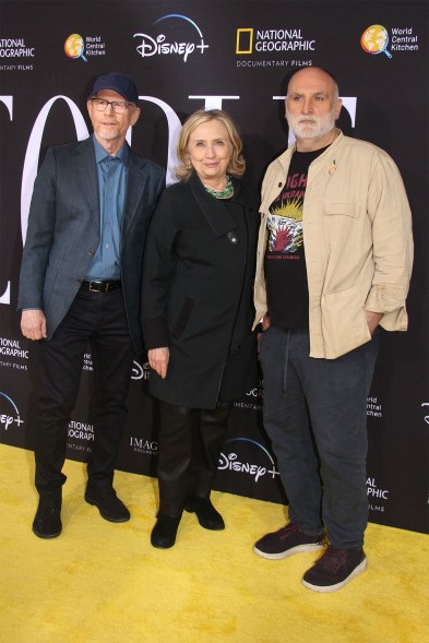 Ron Howard, Hillary Rodham Clinton and Jose Andres at the New York City Premiere Screening of National Geographic Documentary Films' We Feed People at SVA Theatre in New York City 'We Feed People' film screening.