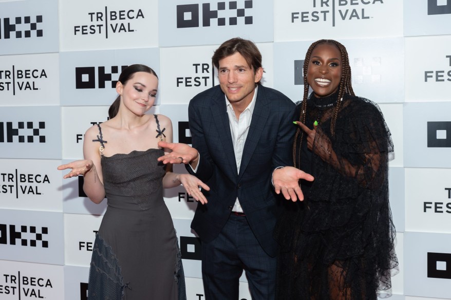 Dove Cameron, Ashton Kutcher and Issa Rae attend the premiere of "Vengeance" during the Tribeca Festival on June 12, 2022.