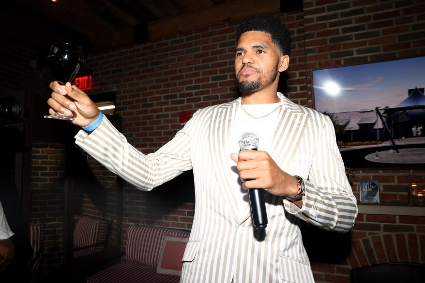 Tobias Harris gives a toast with Prisoner Wine at the “Game Change Game” Premiere at the Tribeca Film Festival on June 14, 2022.