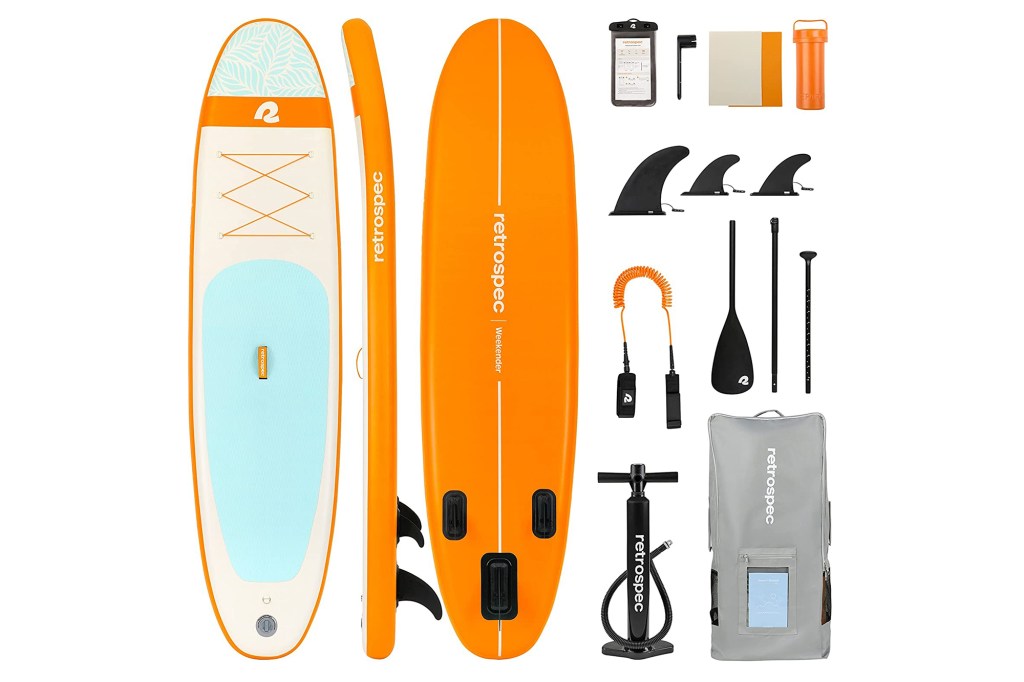 An orange paddle board