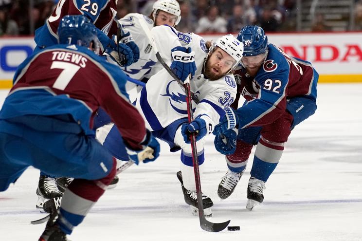 Lightning winger Brandon Hagel in action during Game 1 of the Stanley Cup Final against the Avalanche on Wednesday, June 15, 2022.