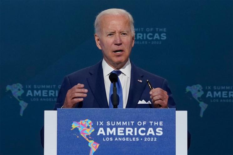 President Joe Biden speaks during the opening plenary session of the Summit of the Americas, Thursday, June 9, 2022, in Los Angeles.