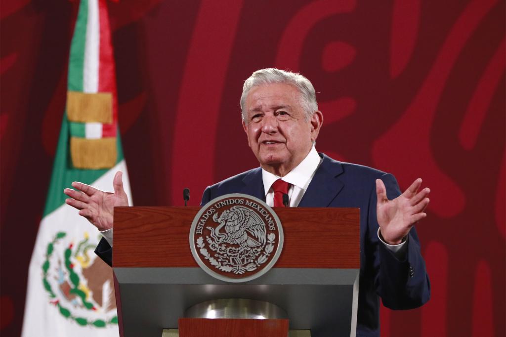 The President of Mexico, Andres Manuel Lopez Obrador, speaks during his press conference at the National Palace in Mexico City, Mexico, 23 May 2022.