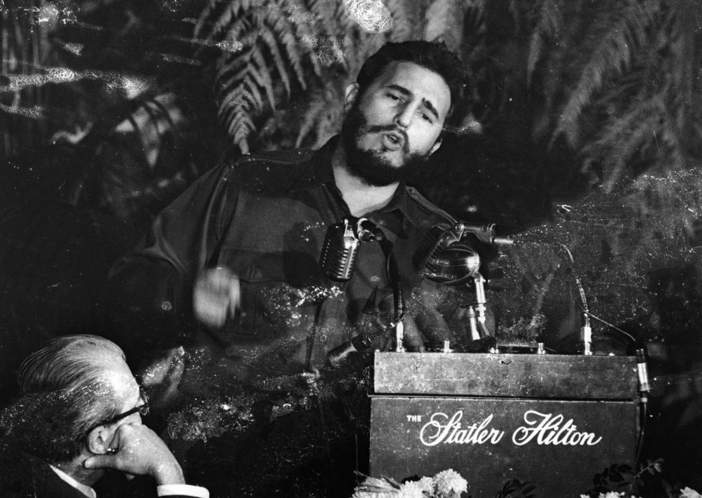 April 1959:  Fidel Castro, Premier of Cuba addressing the American Society of Newspaper Editors during a meeting in  Washington, USA.  (Photo by Keystone/Getty Images)