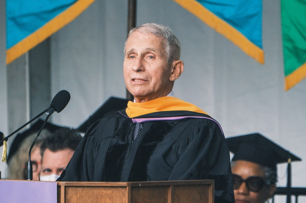 Dr. Anthony Fauci speaks at the CUNY City College graduation in Manhattan.