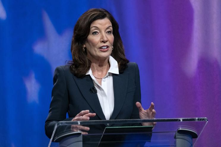 Governor Hochul speaks at a New York governor primary debate on June 16.