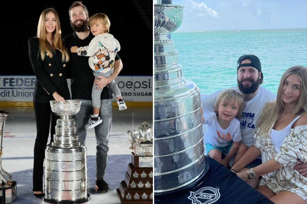 Nikita Kucherov with wife Anastasiya and their son.