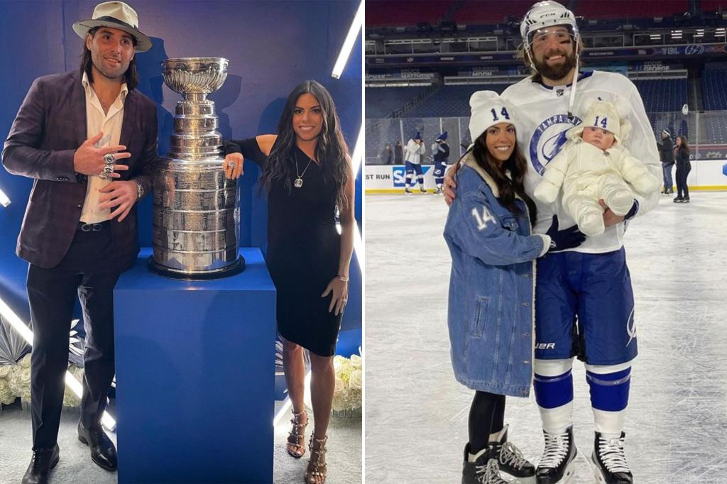 Patrick Maroon with wife Francesca and their daughter.