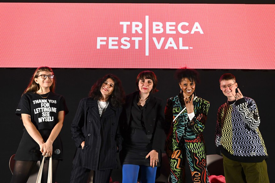 (L-R) Jenn Pelly, Janette Beckman, Jessica Hopper, Nona Hendryx, and Carmen Elle speak onstage during EPIX's Women Who Rock Tribeca Film Festival premiere on June 16, 2022 in New York City.