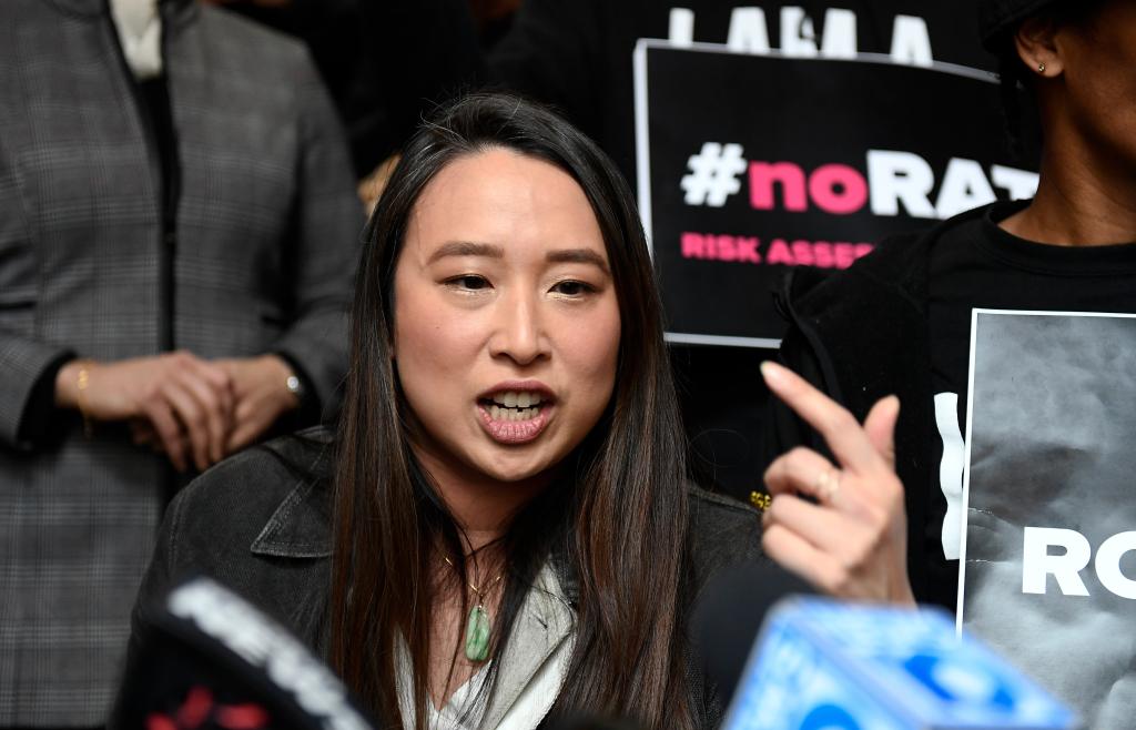 Assemblywoman Yuh-Line Niou, D-New York, speaks in favor of not changing Bail Reform legislation during a news conference outside the Assembly Chamber at the state Capitol Wednesday, Feb. 12, 2020, in Albany, N.Y.