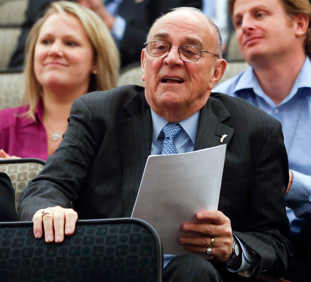 Mike Long, chairman of the Conservative Party of New York, watches during a swearing-in ceremony on Tuesday, Jan. 6, 2015, in Albany, N.Y. 