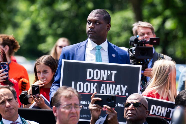 Rep. Mondaire Jones, D-N.Y., attends a rally at Union Square with Moms Demand Action, Students Demand Action, and gun safety advocates to call for congressional action on the issue in the wake of recent mass shooting in the U.S. on Wednesday, June 8, 2022.