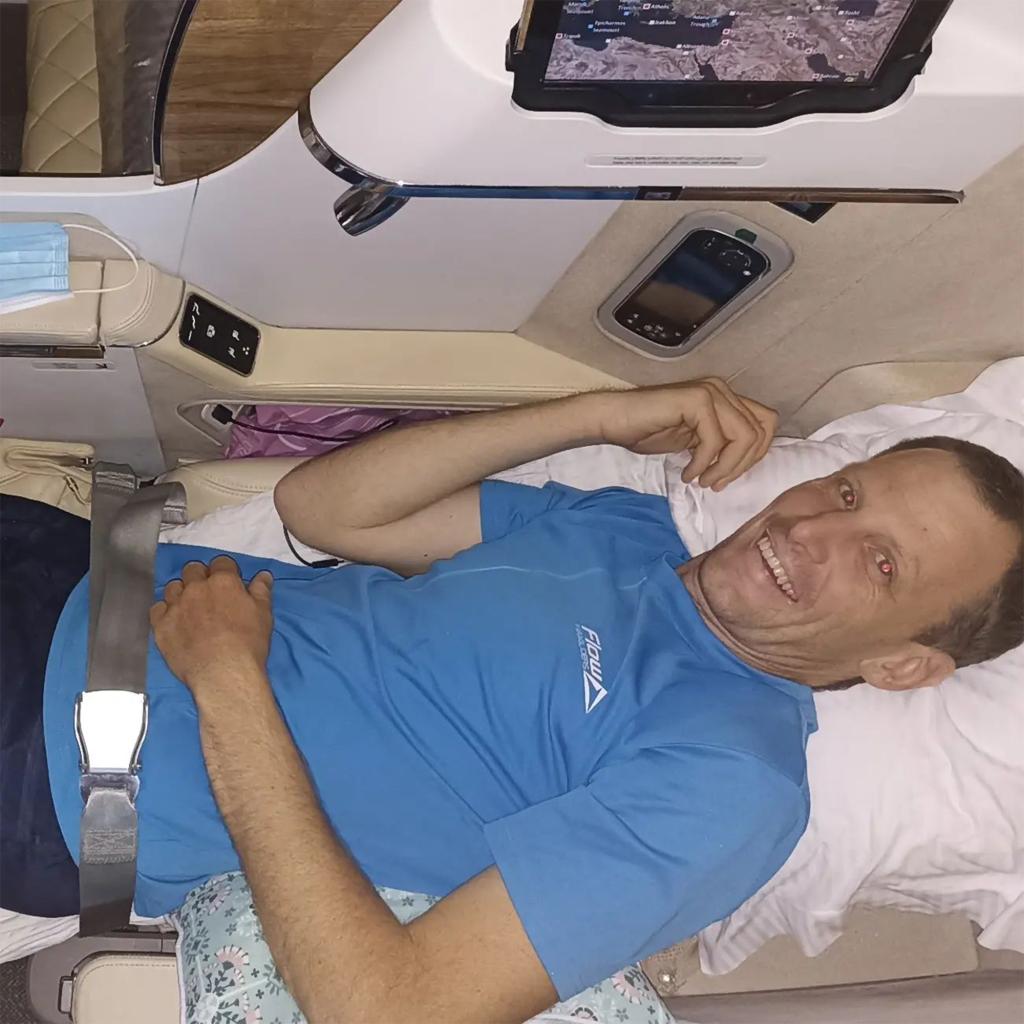 The 39-year-old had been in hospital in France until friends rallied around him to help raise more than $67,000 so he could fly back to Australia a few weeks ago.