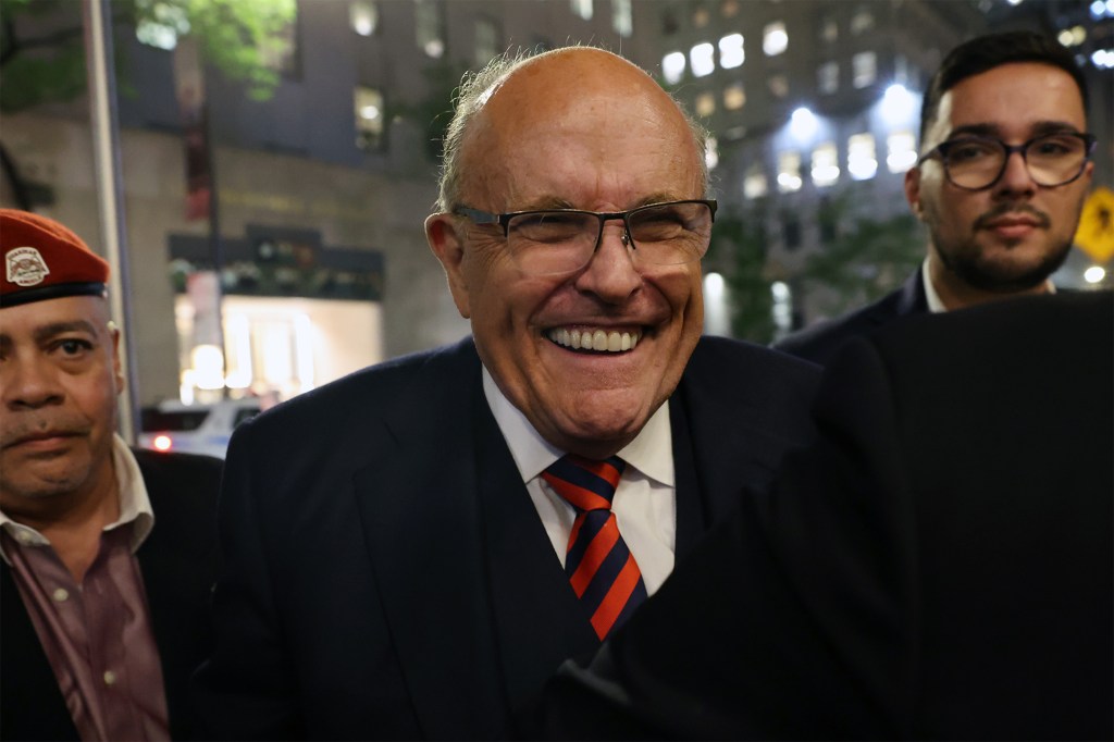 Rudy Giuliani appears in support of his son, New York Republican gubernatorial primary candidate Andrew Giuliani, at an election night watch party in Manhattan on June 28, 2022 in New York City.