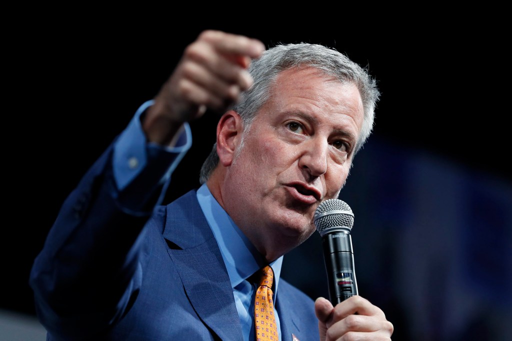 Former New York City Mayor Bill de Blasio speaks at the Presidential Gun Sense Forum, Aug. 10, 2019, in Des Moines, Iowa.