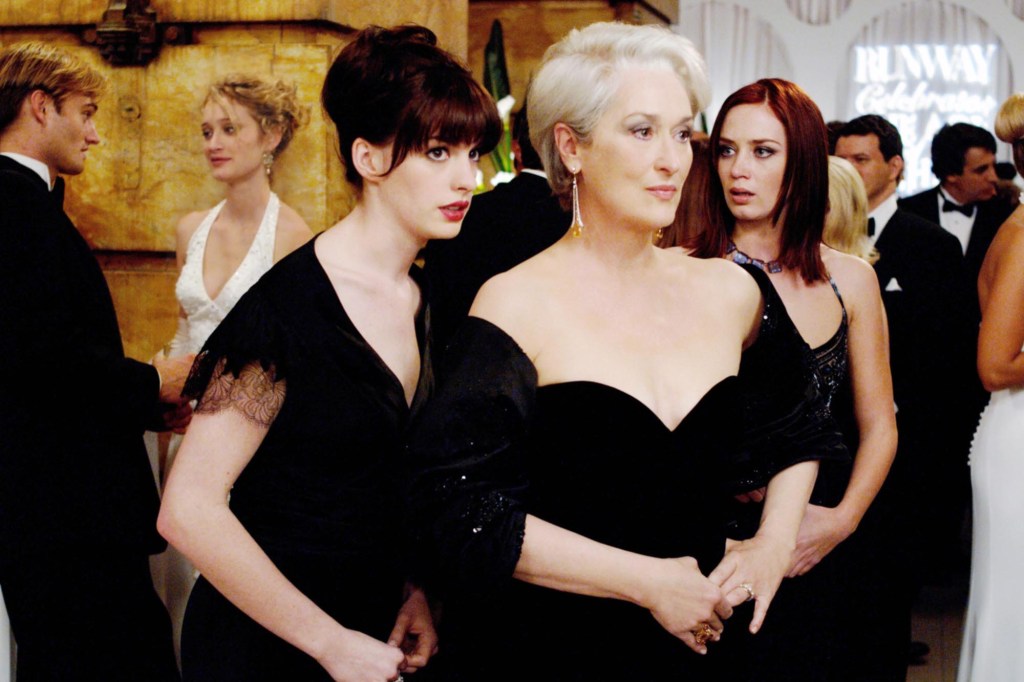 Anne Hathaway, Meryl Streep, and Emily Blunt in the 2006 cult classic film "The Devil Wears Prada."
