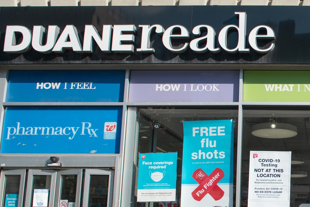 Photo shows a Duane Reade storefront in NYC.