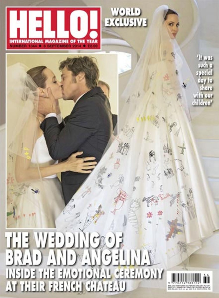 Cover of Hello! Magazine Sept 15 issue featuring exclusive photos of the wedding of Brad Pitt and Angelina Jolie published in conjunction with People Magazine.