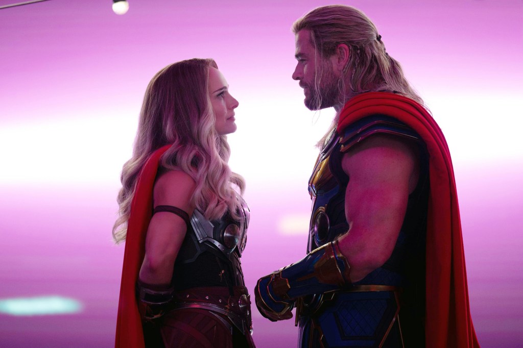 Natalie Portman as Mighty Thor, Chris Hemsworth as Thor,