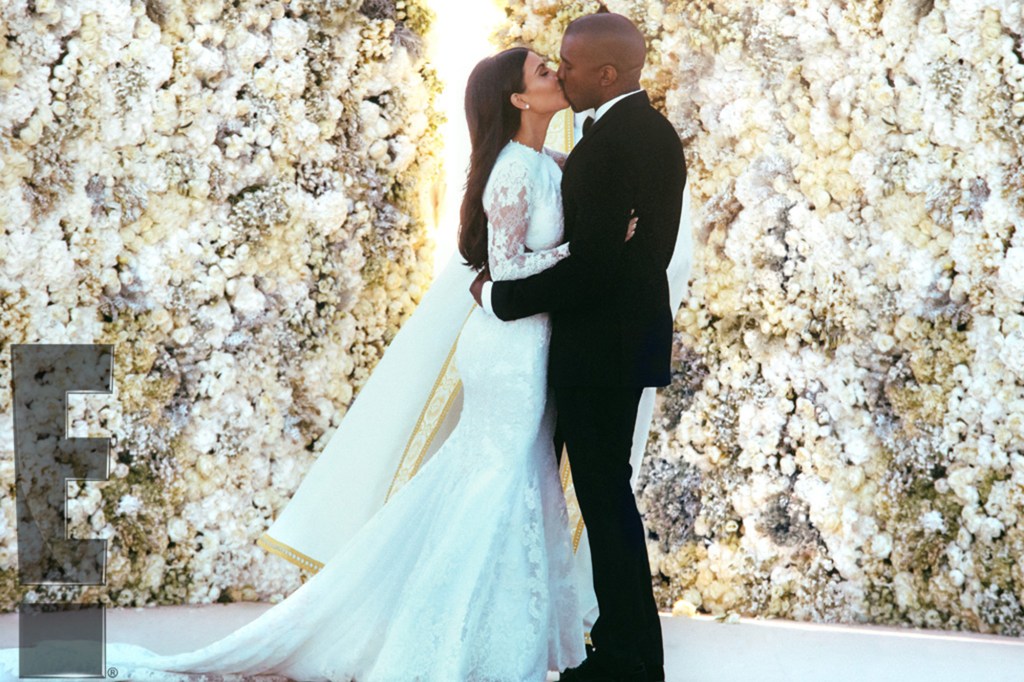 Kim Kardashian and Kanye West in their wedding photo.