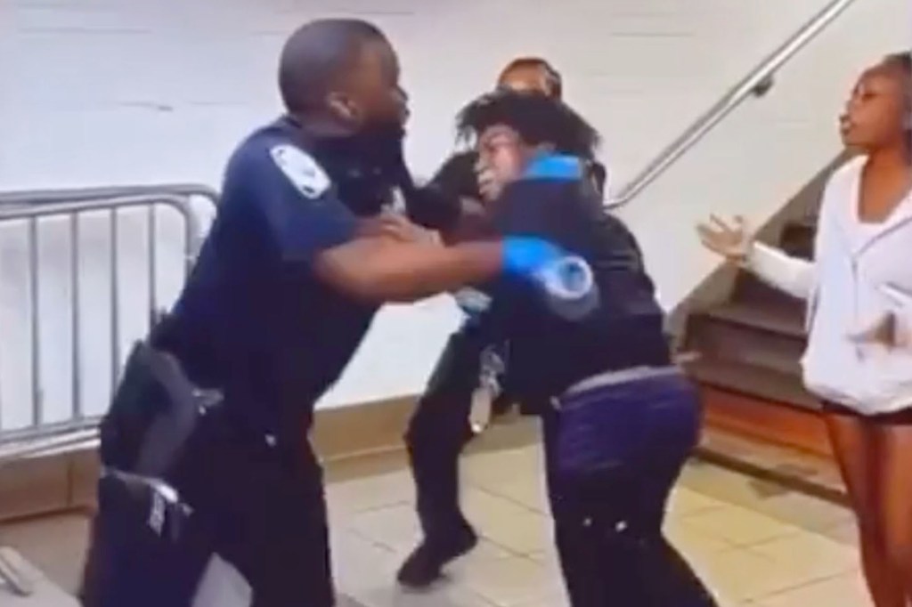 Footage shows a 16-year-old boy grappling with NYPD officers after allegedly jumping a turnstile at the 125th Street-Lexington Avenue subway station in East Harlem.