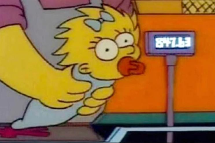 The Simpsons intro sequence featuring Maggie at the register