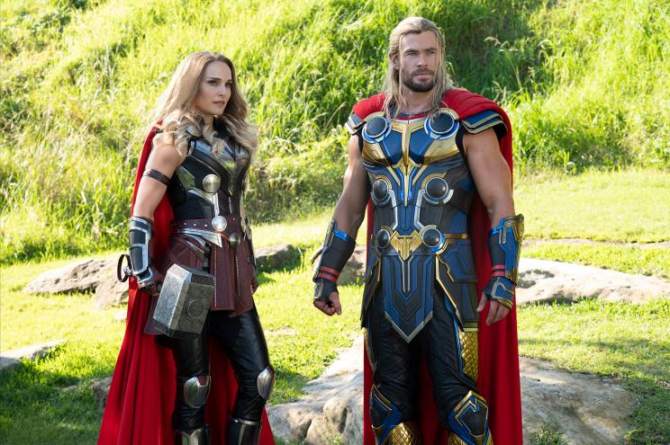 Natalie Portman as Mighty Thor and Chris Hemsworth as Thor in Marvel Studios' movie that's hit the top of the box office.